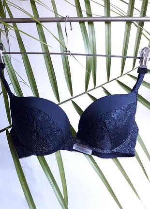 Бюстгальтер, темно-синій з мереживом new look/з люрексом, блискучий