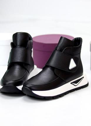 Спортивні черевики на липучці "goru", чорний, натуральна шкіра, зима4 фото