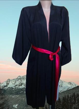Віскозний халат кімоно з вишивкою на спині/чорний натуральний міді халат під пояс/унісекс2 фото