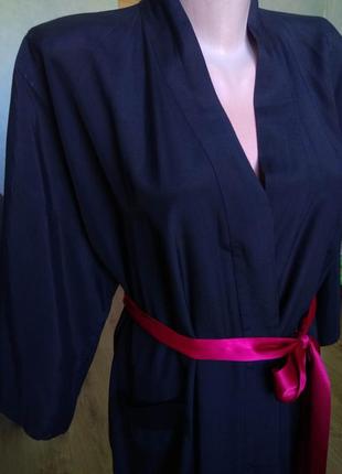 Віскозний халат кімоно з вишивкою на спині/чорний натуральний міді халат під пояс/унісекс6 фото