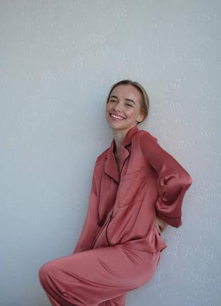 Жіноча шовкова піжама сорочка та штани. піжамка шовк рубашка и штани