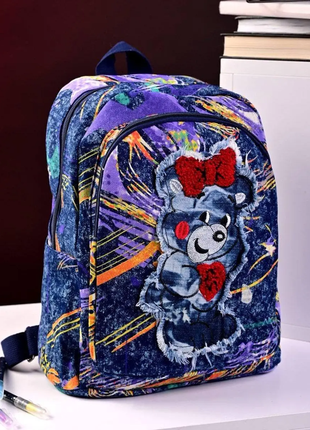 Рюкзак фиолетовый джинсовый с рисунком код 7-885