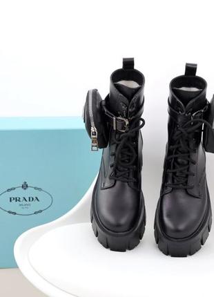 Женские ботинки prada black boots fur (зима, с мехом)7 фото