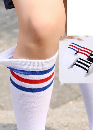 Дитячі гольфи зі смужками 4152 нижче колін білі гетри до коліна білі довгі носочки2 фото