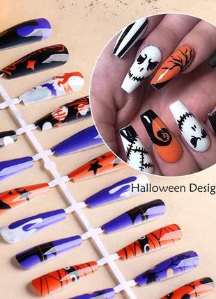 Набор накладных ногтей для хэллоуина 240шт. балерина, стилет, квадрат, миндаль - накладні типси6 фото