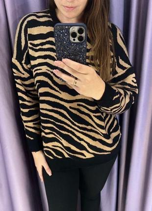 Популярный оверсайз удлинённый свитер зебра мягкий принт зебра6 фото