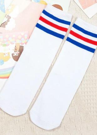 Дитячі гольфи зі смужками 4152 нижче колін білі гетри до коліна білі довгі носочки3 фото
