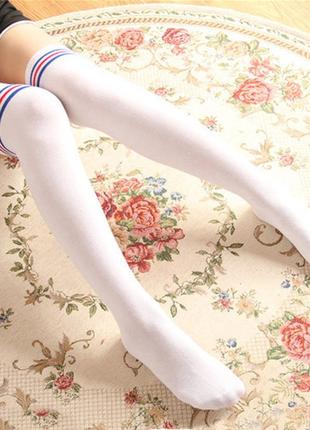 Дитячі гольфи зі смужками 4152 нижче колін білі гетри до коліна білі довгі носочки8 фото