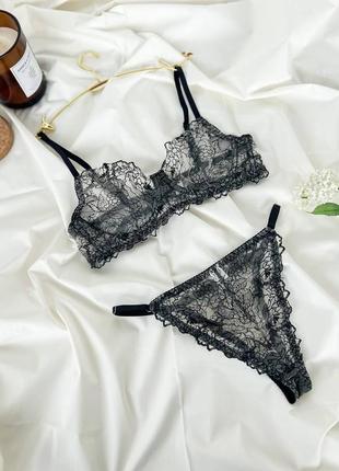 Мереживна білизна на кісточках, комплект білизни бюст на кісточках та трусики з мережива
