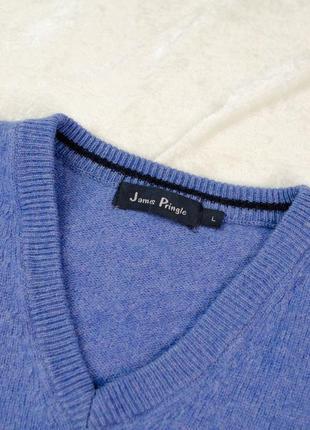 James pringle синий меланжевый шерстной свитер с v вырезом, кофта из шерсти wollmark с вышивкой7 фото