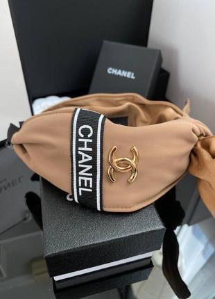 Брендовый ободок цвета мокко с бантом и логотипом позолота, люкс качество!