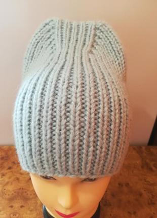 Зимняя вязаная шапка, шапка бини, шапка з ангори, вязаная шапка, спортивная шапка, handmade