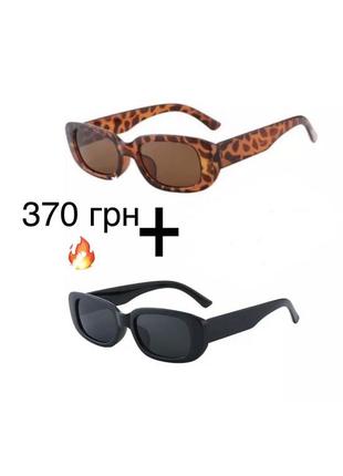 Солнцезащитные очки тигровые чёрные узкие квадратные1 фото