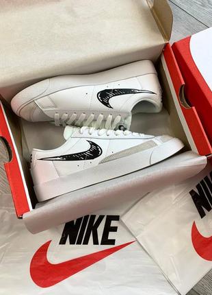 Чоловічі шкіряні чорно-білі кеди nike blazer low🆕кеди найк блейзер9 фото