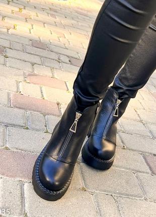 Жіночі зимові черевики з декором, чорний, натуральна шкіра5 фото