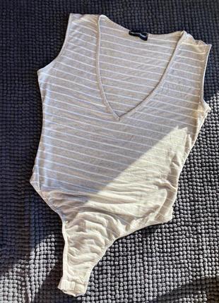 Майка базова блуза боді у смужку смугасте глибокий v-виріз1 фото