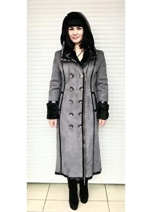 Зимняя длинная дубленка женская2 фото