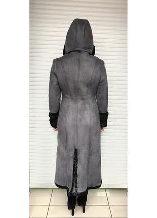 Зимняя длинная дубленка женская4 фото