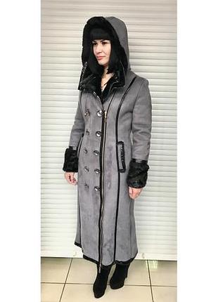 Зимняя длинная дубленка женская3 фото