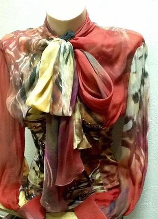 Блуза шелковая женская balizza цветная  с бантом1 фото