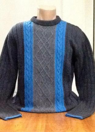 Светр чоловічий сірий із кольоровими косами шерсть мериноса white house