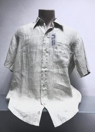 Шведка тенниска рубашка с коротким рукавом мужская бежевая лен j armani2 фото