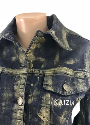 Куртка джинсовая женская темно синяя в золотом накате krizia7 фото