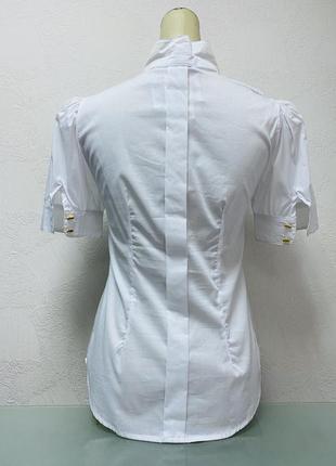 Блуза рубашка с коротким рукавом женская белая с воланом3 фото