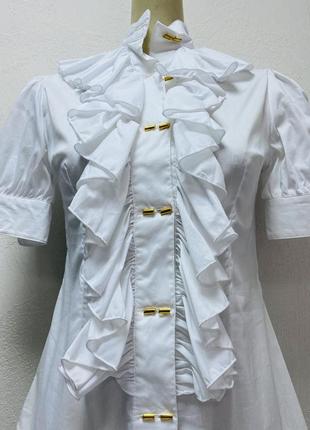 Блуза рубашка с коротким рукавом женская белая с воланом2 фото