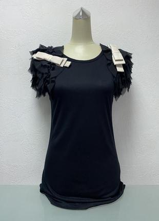Футболка туника женская трикотажная черная нарядная приталенная по фигуре