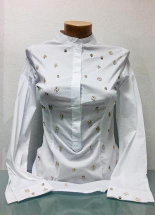 Рубашка блуза женская белая приталенная по фигуре1 фото