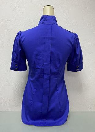 Блуза рубашка c коротким рукавом синяя женская с воланом6 фото