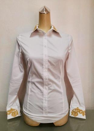 Блуза комбідрес сорочка жіноча біла ділова з золотою вишивкою1 фото