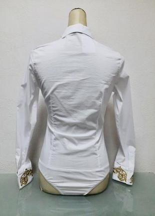 Блуза комбидресс рубашка женская белая деловая с золотой вышивкой4 фото