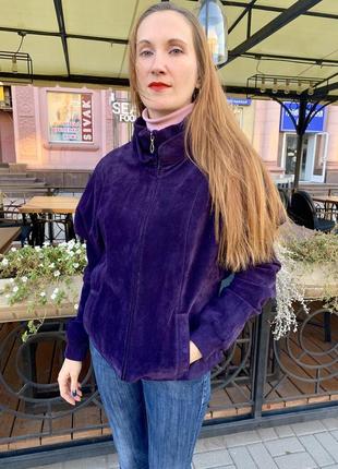 Замшевая натуральная женская куртка размер+ фиолетовая на молнии3 фото