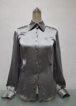 Блуза рубашка шелковая серая женская приталенная на пуговицах