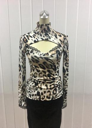Блуза водолазка нарядная женская balizza леопардовая