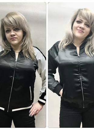 Куртка вітровка жіноча чорна двостороння молодіжна з принтом на спині