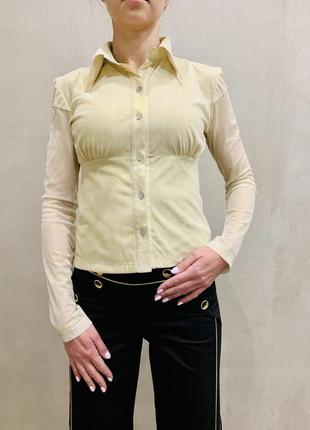 Блуза рубашка тонкая женская золотистая деловая с длинным рукавом balizza