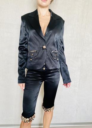 Пиджак классический женский черный атлас модный стильный6 фото