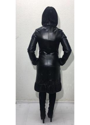 Пальто кожаное натуральное женское adamo черное6 фото