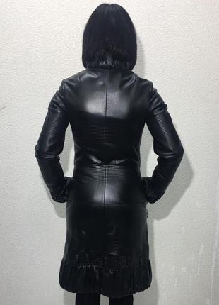 Пальто кожаное натуральное женское adamo черное5 фото