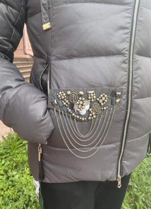 Куртка пуховик жіночий сірий короткий на блискавці з капюшоном finebabycat3 фото