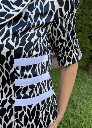 Пиджак женский короткий рукав черно-белый атласный большой размер8 фото
