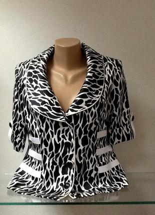 Пиджак женский короткий рукав черно-белый атласный большой размер6 фото