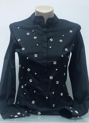 Рубашка блуза женская черная приталенная нарядная