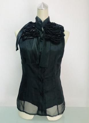 Блуза сорочка жіноча з воланом без рукава чорна