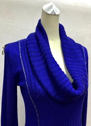 Плаття жіноче осінь зима societa трикотажне синє яскраве стильне приталене з довгим рукавом4 фото
