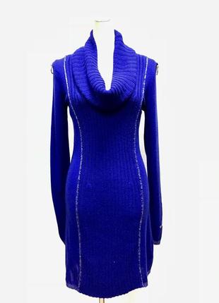 Плаття жіноче осінь зима societa трикотажне синє яскраве стильне приталене з довгим рукавом1 фото