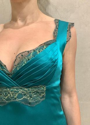 Платье ночнушка dress sleep женское летнее Rot шелк изумрудного цвета нарядное вечернее модное яркое8 фото